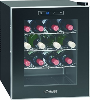 Bomann KSW 344 Weinkühlschrank Freistehend / A / 131 kWh/Jahr / 52.0 cm / 16 Flaschen / elektronische Temperatursteuerung und -einstellung / schwarz -