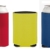 Faltbarer Dosenkühler für unterwegs - geeignet für 0,33l-Dosen - mit angenehm weichem Griff (Rot-Gelb-Dunkelblau) -