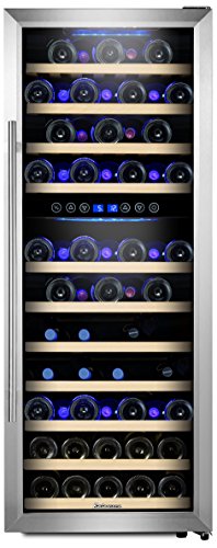 Kalamera KRC-73BSS Design Weinkühlschrank für bis zu 73 Flaschen (bis zu 310 mm Höhe),weinkühler mit Kompressor,zwei Temperaturzonen 5-10°C/10-18°C,(200 Liter, LED Bedienoberfläche, Edelstahl Glastür) - 