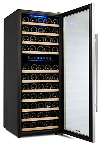 Kalamera KRC-73BSS Design Weinkühlschrank für bis zu 73 Flaschen (bis zu 310 mm Höhe),weinkühler mit Kompressor,zwei Temperaturzonen 5-10°C/10-18°C,(200 Liter, LED Bedienoberfläche, Edelstahl Glastür) - 