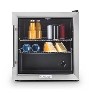Klarstein Beersafe L Mini-Kühlschrank Minibar Getränkekühlschrank (50 Liter, 42 dB, 50 cm hoch, Edelstahl, Glastür, 2 Einschübe, Temperaturregler) schwarz-silber - 