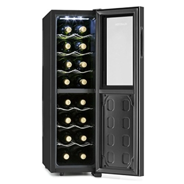 Klarstein Bellevin 16 Weinkühlschrank Getränkekühlschrank (45 Liter, 16 Flaschen, 2 Zonen, 6 Regaleinschübe, Touch-Bedienung, LCD-Display) schwarz - 