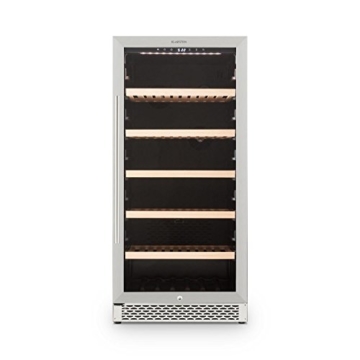 Klarstein Botella 120S Weinkühlschrank Weinkühler Getränkekühlschrank (270 Liter, 122 Flaschen, Touch-Bedienfeld, Innenbeleuchtung, Glastür mit Panoramaverglasung, 5 Regaleinschübe) silber -