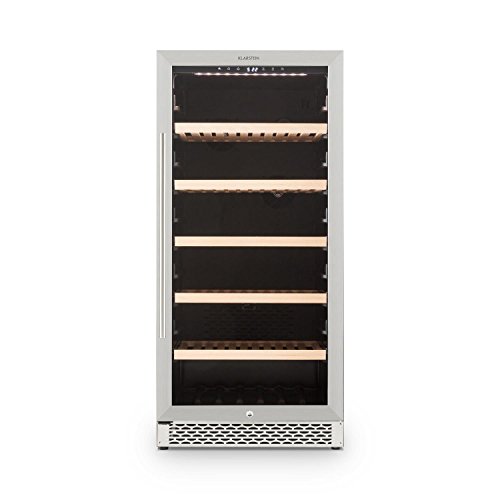 Klarstein Botella 120S Weinkühlschrank Weinkühler Getränkekühlschrank (270 Liter, 122 Flaschen, Touch-Bedienfeld, Innenbeleuchtung, Glastür mit Panoramaverglasung, 5 Regaleinschübe) silber -