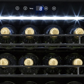 Klarstein Botella 210 S Weinkühlschrank Getränkekühlschrank (freistehend, 558 Liter, 210 Flaschen, 17 Einschübe, Tür mit luxuriöser Front, Edelstahl) schwarz-silber - 