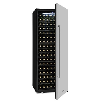 Klarstein Botella 210 S Weinkühlschrank Getränkekühlschrank (freistehend, 558 Liter, 210 Flaschen, 17 Einschübe, Tür mit luxuriöser Front, Edelstahl) schwarz-silber -