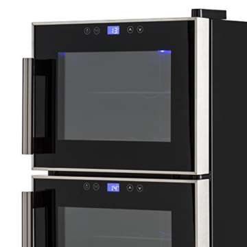Klarstein Reserva 21 Weinkühlschrank Getränkekühlschrank (2 programmierbare Kühlzonen, 56 Liter, 21 Flaschen, Touch-Bediensektion, LCD-Display, blaue LED-Innenbeleuchtung) schwarz - 