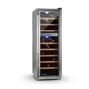 Klarstein Reserva 27D Weinkühlschrank Getränkekühlschrank (76 Liter, 27 Flaschen, 2 Zonen, 8 Holz-Einschübe, LCD-Display) mattschwarz - 