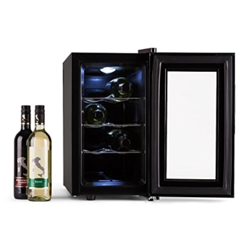 Klarstein Reserva Piccola Weinkühlschrank Getränkekühlschrank (25 Liter, 8 Flaschen, LED-Display, verspiegelte Glastür) schwarz - 