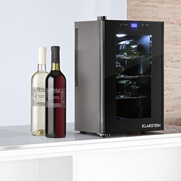 Klarstein Reserva Piccola Weinkühlschrank Getränkekühlschrank (25 Liter, 8 Flaschen, LED-Display, verspiegelte Glastür) schwarz - 
