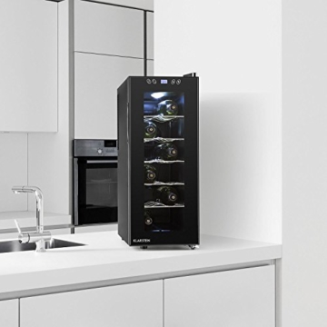 Klarstein Vinamora Weinkühlschrank Getränkekühlschrank (35 Liter, 12 Flaschen, LED-Beleuchtung, Touch-Bedienung, doppelt isolierte Glastür) schwarz - 