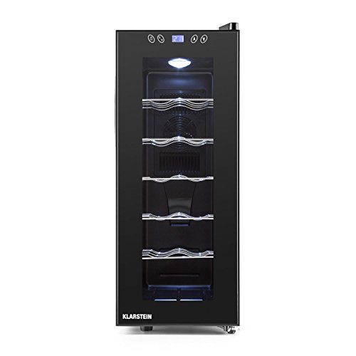 Klarstein Vinamora Weinkühlschrank Getränkekühlschrank (35 Liter, 12 Flaschen, LED-Beleuchtung, Touch-Bedienung, doppelt isolierte Glastür) schwarz -