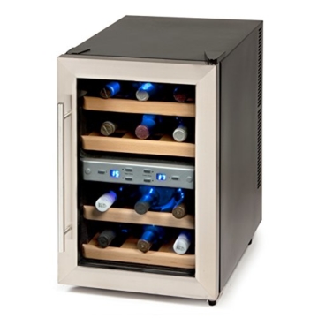 Luxus Weinkühlschrank | Weinkühler Getränkekühler | Minibar Kühlschrank | für 12x Weinflaschen | mit Echtholz-Regalsystem - 