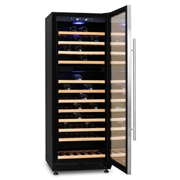 Klarstein Reserva 120 Luxus Weinkühlschrank Getränkekühlschrank (320L für 120 Flaschen, 11 Holz-Einschübe, 2 Zonen) schwarz - silber - 